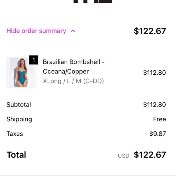 TA3 Brazilian Bombshell in Oceana/Copper Size Large XLong - Picture 6 of 6